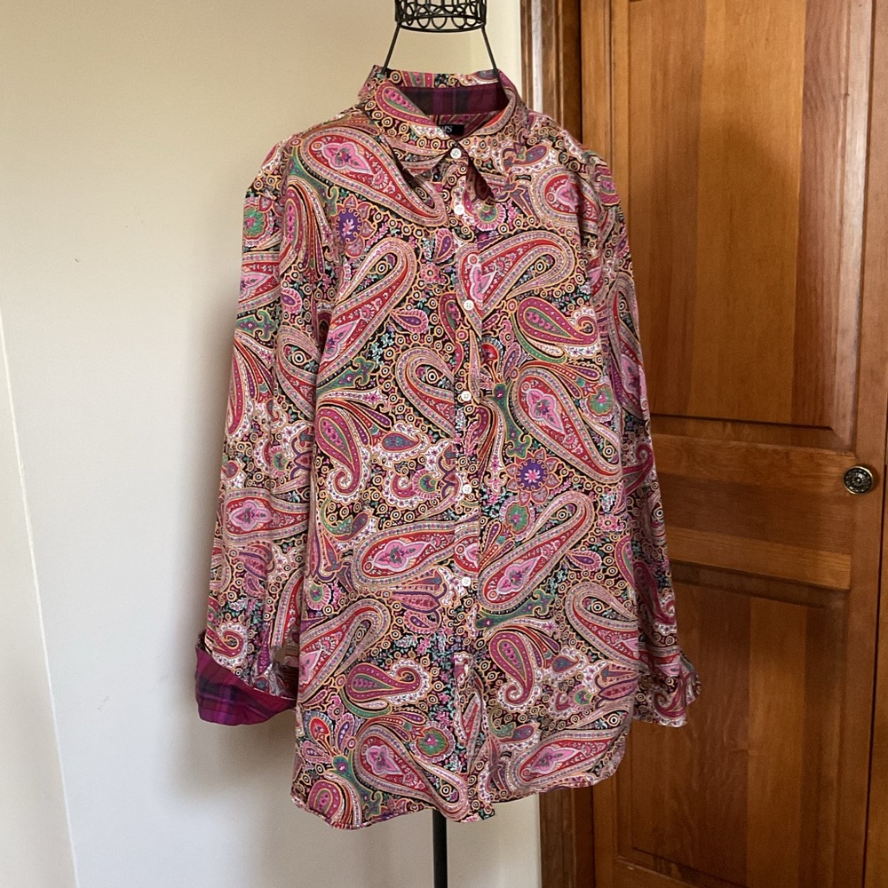 Chaps No Iron Paisley Button Down Shirt Size 2X - Picture 2 of 8